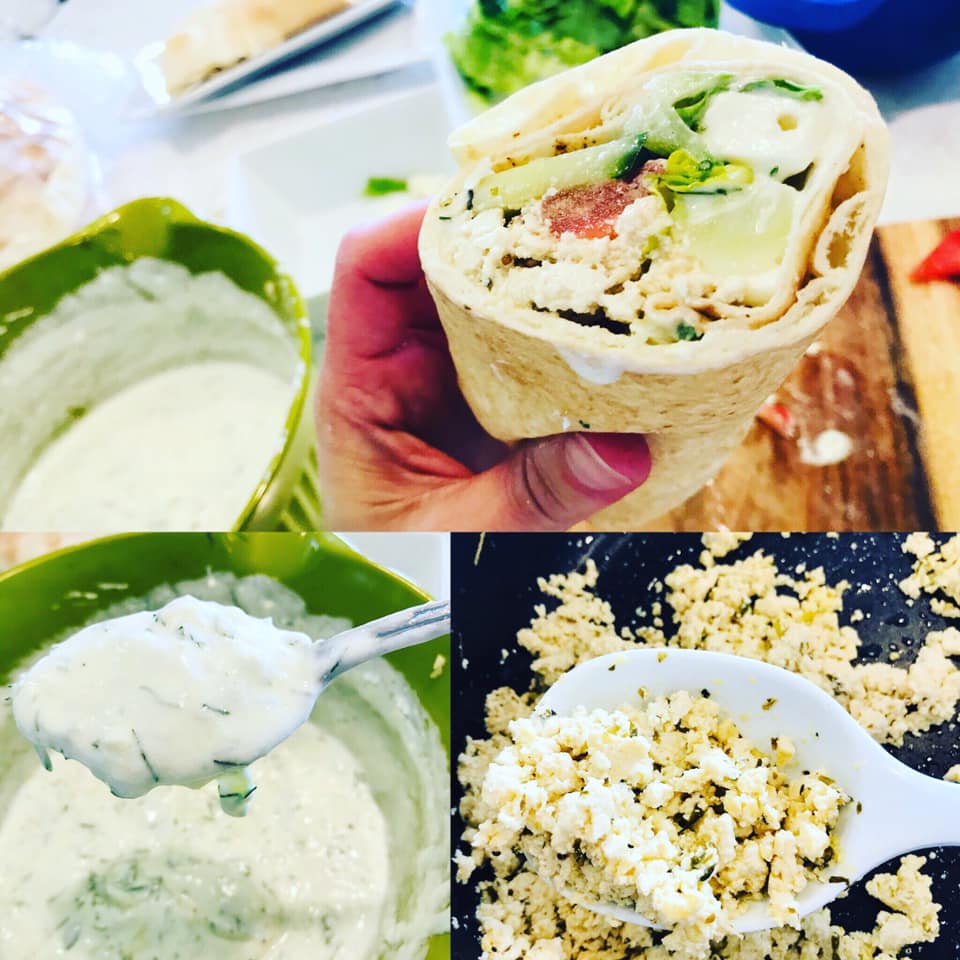Greek-Style Tofu-Stuffed Pitas with homemade tzatziki
